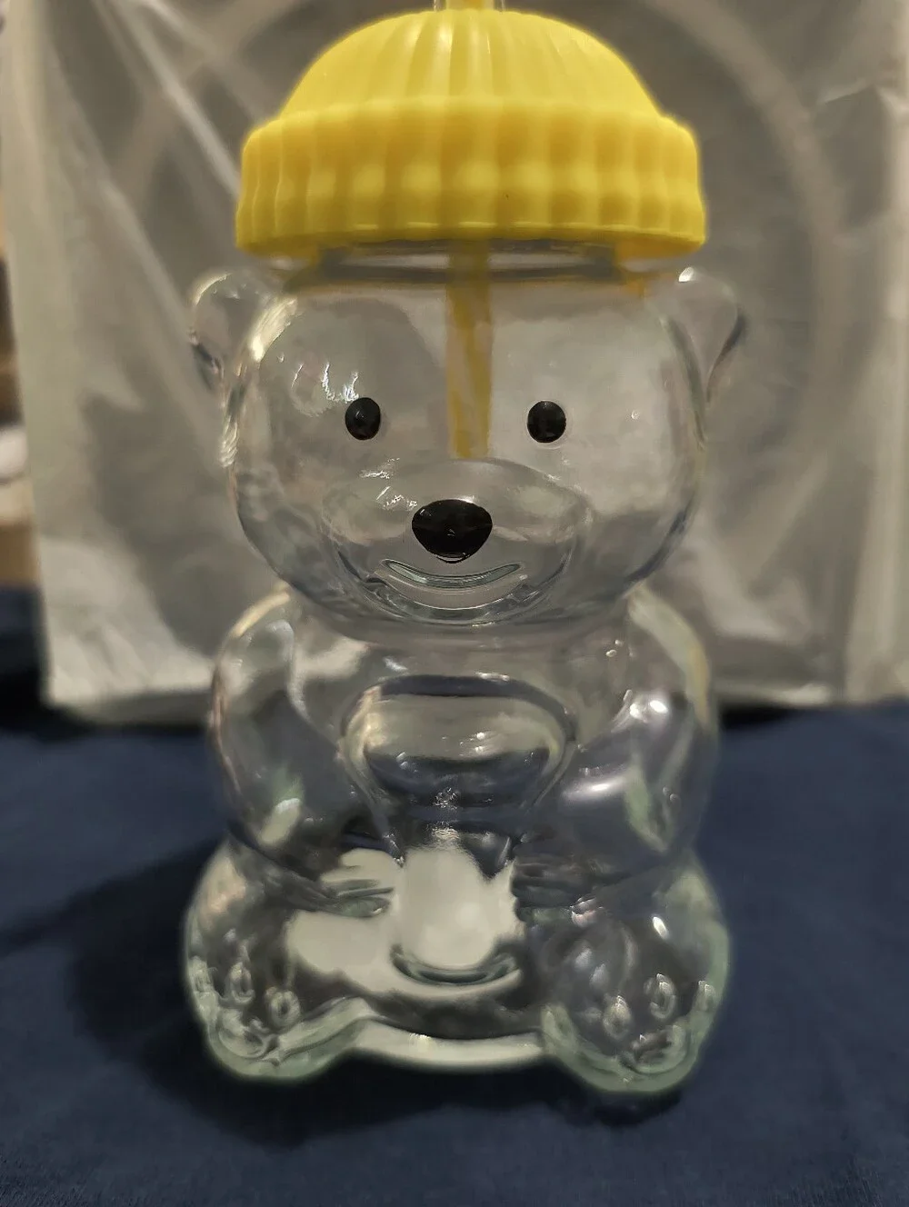 Star Bucks Clear Glass Bear Bottle Tumbler with Yellow Lid